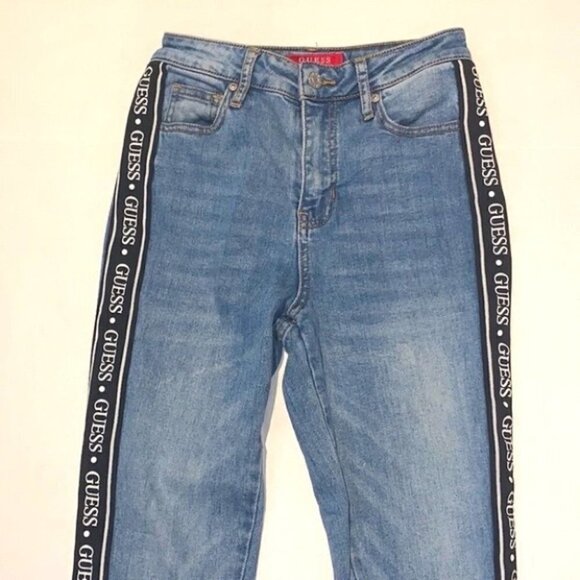 Guess medium wash logo tape high waisted skinny jeans size 24 - Picture 4 of 15